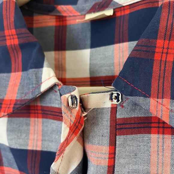 Vintage 60’s Blue Orange Plaid Sleeveless Button Down Shift House Dress - Picture 5 of 11